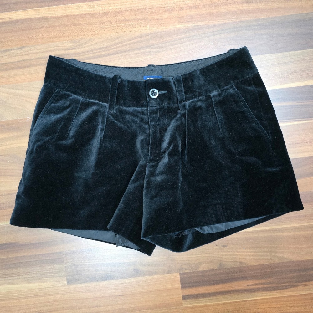 Ralph‎ Lauren Rugby Black Velvet Shorts Size 2 Pleated High Rise Cotton